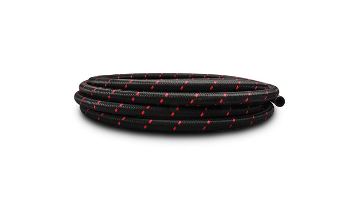 Vibrant Performance 5ft Roll of Black Red Nylon Braided Flex Hose; AN Size: -8, Hose ID 0.44"