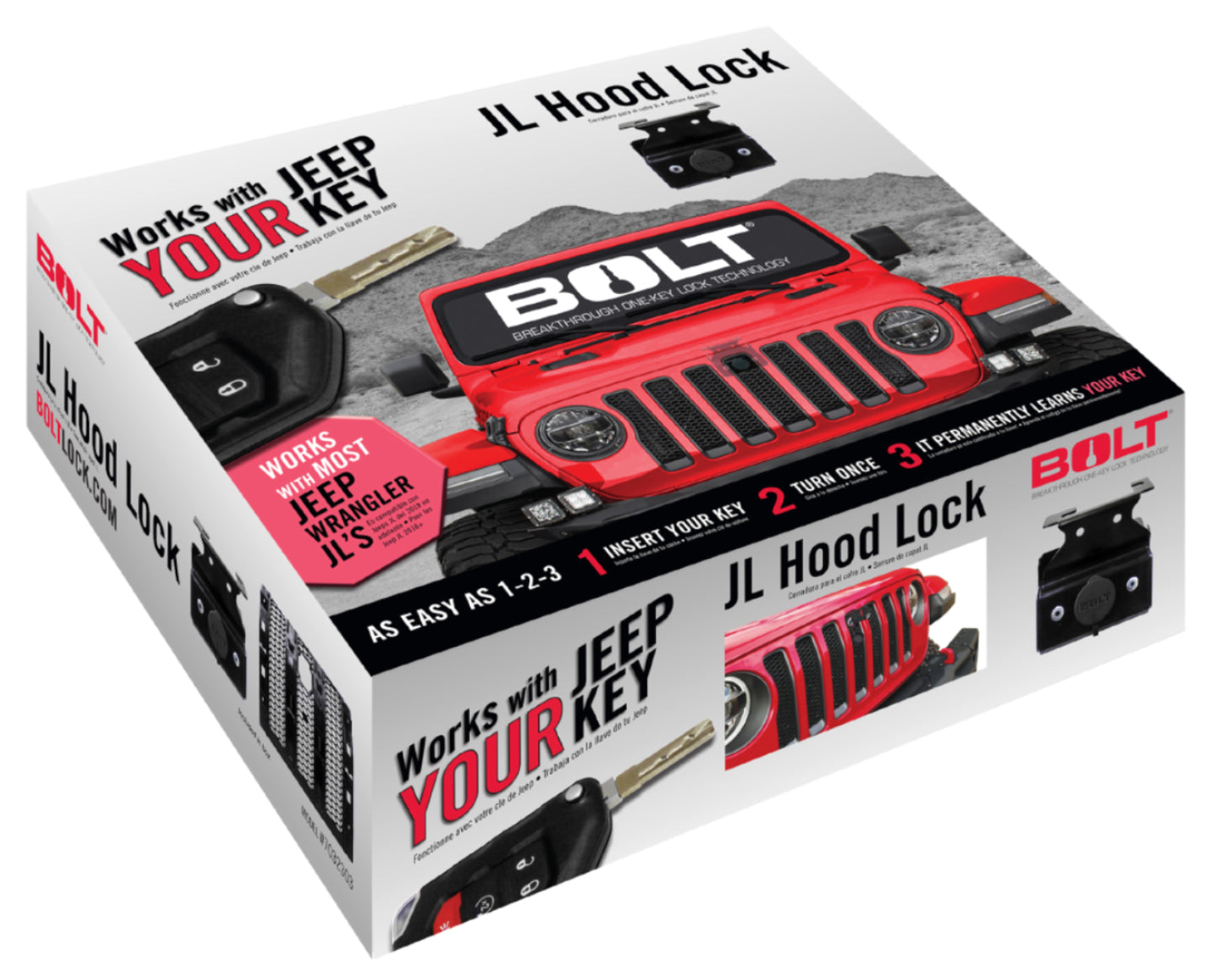 Bolt 7032303 Hood Lock Steel Black Powdercoated for 2018 & Newer Jeep Wrangler JL