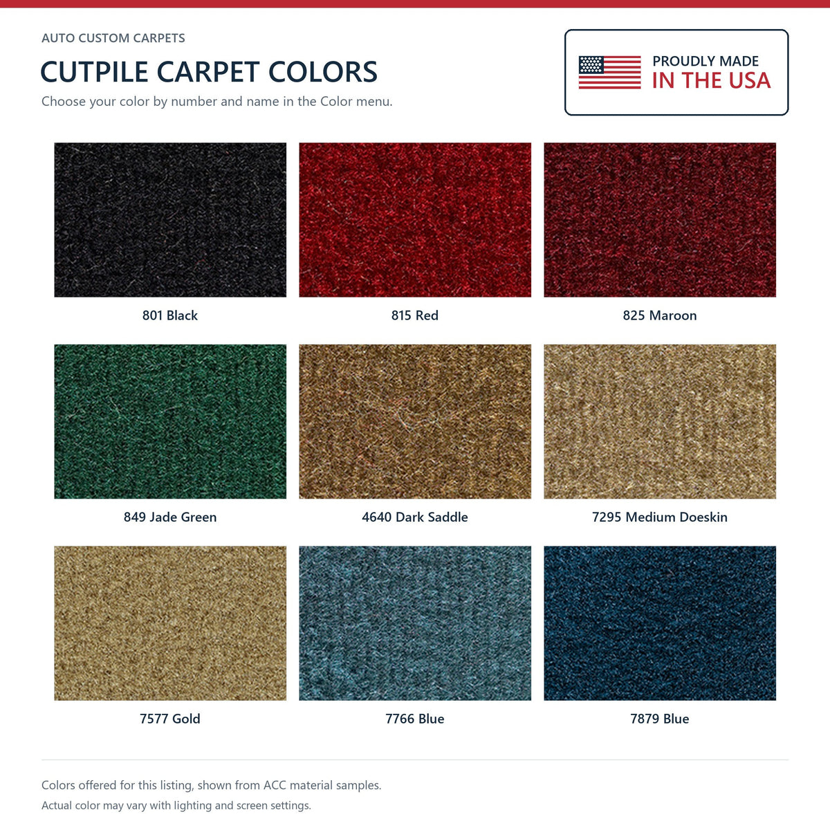 1975-1979 Ford F-350 Reg Cab Lo Tunnel Reg Cab C-6 Lo Tunnel Cutpile Replacement Carpet Kit - 1-Piece - product details image