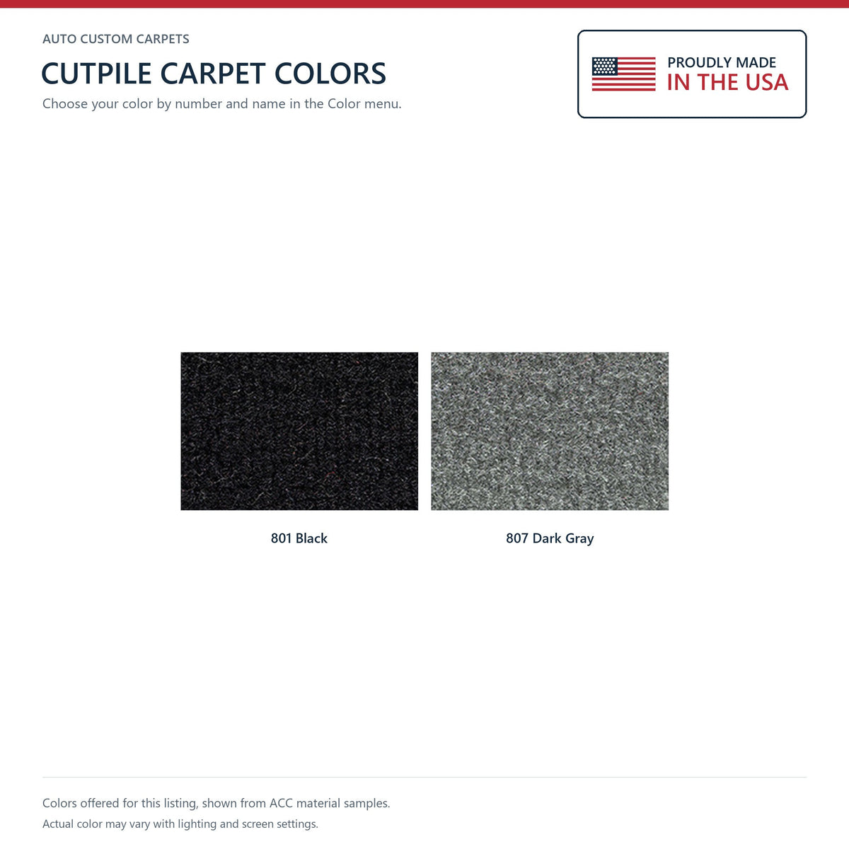 ACC Cutpile color options for this listing - Proudly Made in the USA