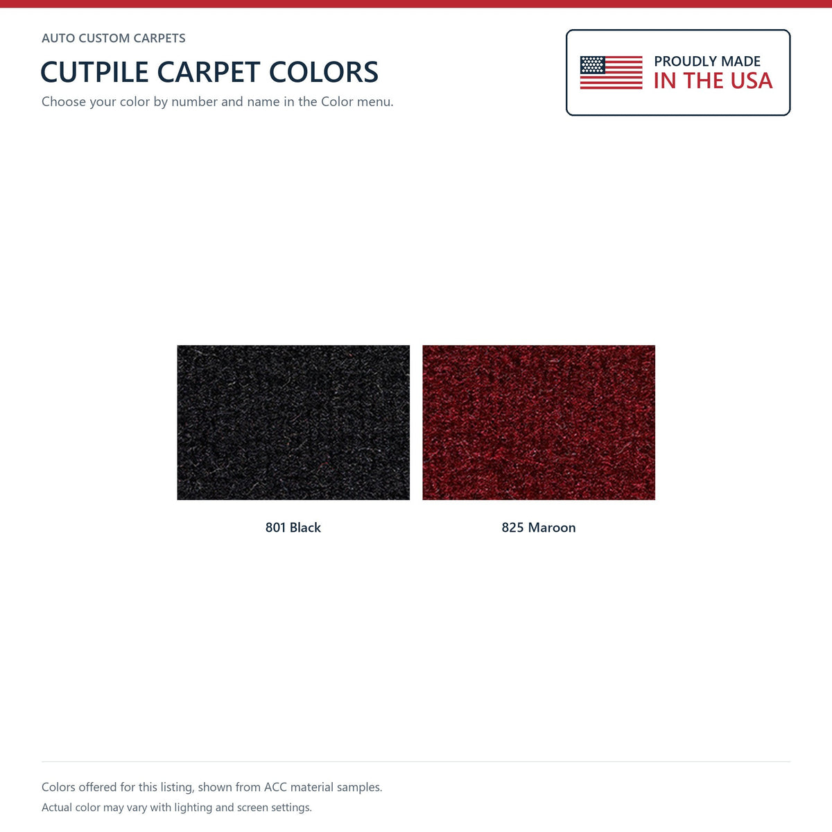 ACC Cutpile color options for this listing - Proudly Made in the USA