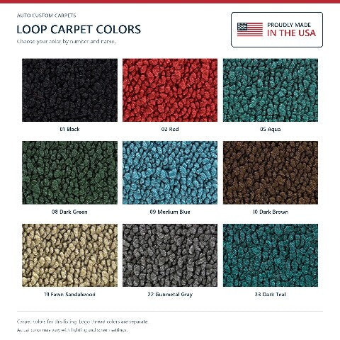 1960-1962 Ford Ranch Wagon Loop Floor Mats with Embroidered Logo Choices - 4-Piece - product details image 8