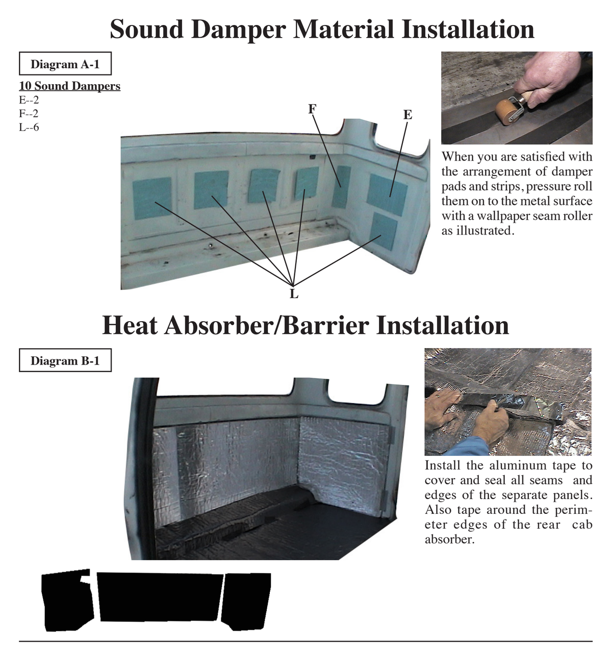 Supplier installation reference for FORD 7379-XTRCK: rear cab insulation patterns and placement. Original supplier diagrams and photos; follow the complete instruction sheet.