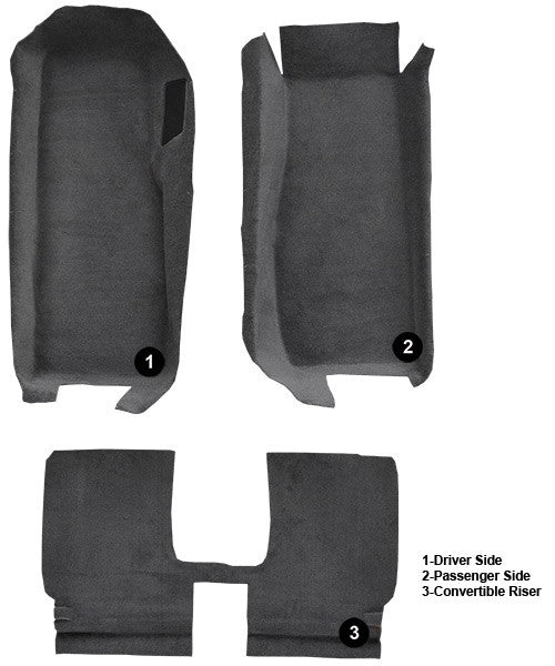 2005-2013 Chevy Corvette Conv Front w/ Riser w/ Pad Cutpile Molded Replacement Carpet Kit - 3-Piece - product details image 5