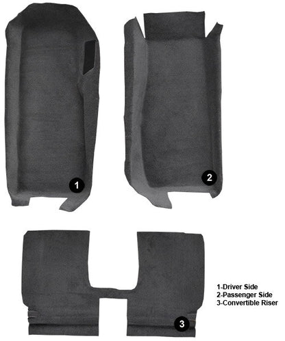 2005-2013 Chevy Corvette Conv Front w/ Riser w/ Pad Cutpile Molded Replacement Carpet Kit - 3-Piece - product details image 5
