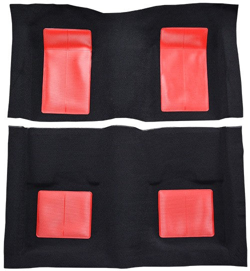 1969 Ford Mustang Mach I w/ 4 Red Ins w/o Shifter Cut FB Nylon Molded Replacement Carpet Kit - 2-Piece - product details imag