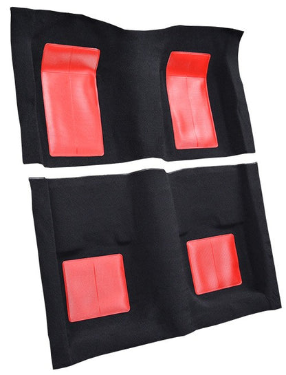1969 Ford Mustang Mach I w/ 4 Red Ins w/o Shifter Cut FB Nylon Molded Replacement Carpet Kit - 2-Piece - product details imag