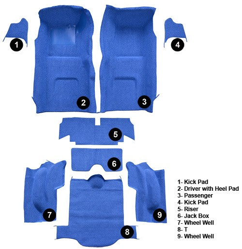 1967 Chevrolet Corvette Coupe Complete No Pad Loop Molded Replacement Carpet Kit - 9-Piece - product details image 5