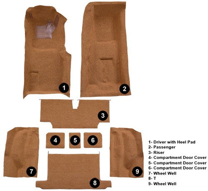 1973-1975 Chevy Corvette Roadster 4spd Complete w/ Pad Loop Molded Replacement Carpet Kit - 9-Piece - product details image 5