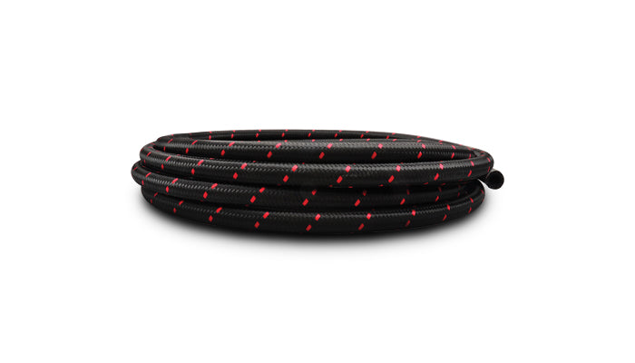 Vibrant Performance 11968R 10ft Roll of Black Red Nylon Braided Flex Hose; AN Size: -8; Hose ID: 0.44";
