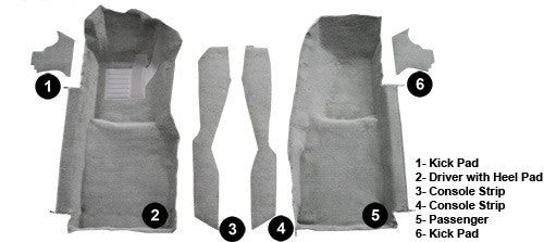 1978-1980 Chevy Corvette Front w/ Console Strips & Kick Cutpile Replacement Carpet Kit - 6-Piece - product details image 5