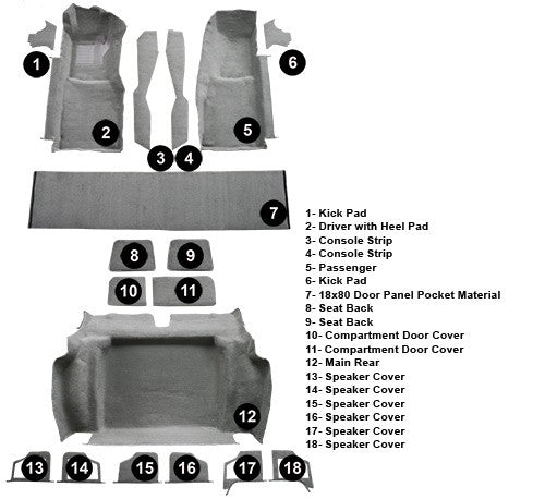 1980 Chevrolet Corvette Complete Cutpile Molded Replacement Carpet Kit - 18-Piece - product details image 5