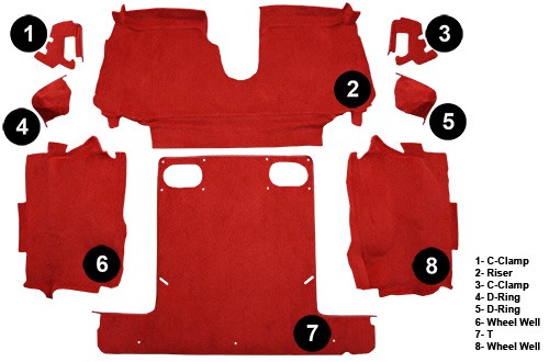 1986-1989 Chevy Corvette Conv Rear Cutpile Molded Replacement Carpet Kit w/ Mass Backing - 8-Piece - product details image 4