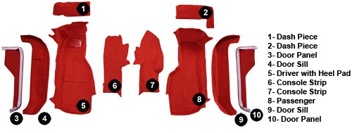 1988-1989 Chevy Corvette Front Set Cutpile Molded Replacement Carpet Kit w/ Mass Backing - 10-Piece - product details image 5