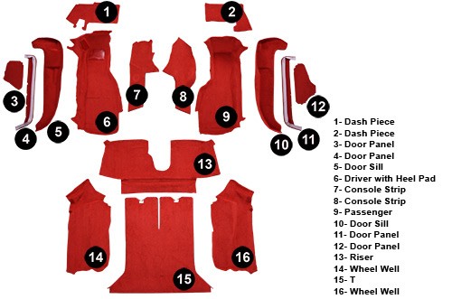 1990-1993 Chevy Corvette Coupe w/ 2 Dr Cutpile Replacement Carpet Kit w/ Mass Backing - 16-Piece - product details image 5
