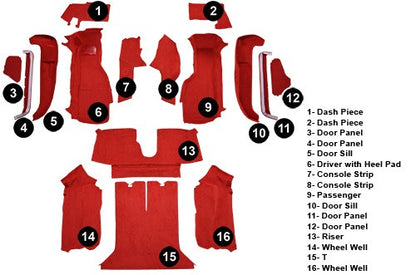 1990-1993 Chevy Corvette Coupe w/ 2 Dr Cutpile Replacement Carpet Kit w/ Mass Backing - 16-Piece - product details image 5