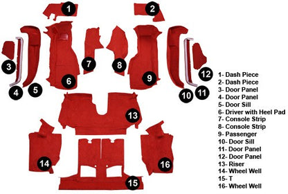 1990-1993 Chevy Corvette Conv w/ 2 Dr Latches Complete w/ Cutpile Replacement Carpet Kit - 16-Piece - product details image 5