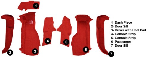 1994-1996 Chevy Corvette Front Set w/o Dr Truvette Replacement Carpet Kit w/ Mass Backing - 7-Piece - product details image 5