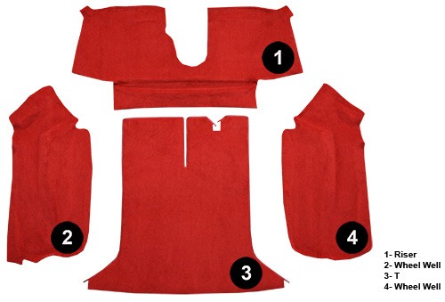 1994-1996 Chevy Corvette Coupe Rear Cutpile Molded Replacement Carpet Kit w/ Mass Backing - 4-Piece - product details image 4