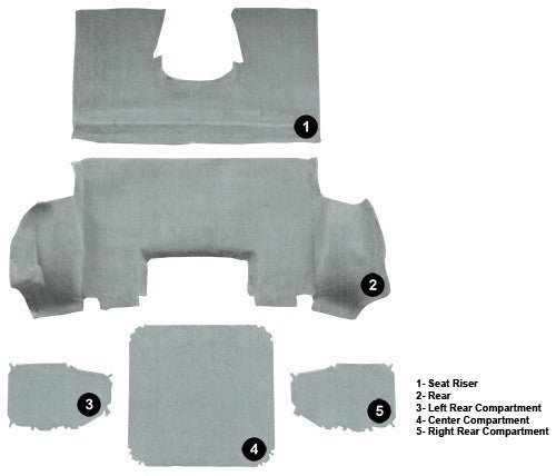 1997-2004 Chevy Corvette Coupe Rear Cutpile Molded Replacement Carpet Kit w/ Mass Backing - 5-Piece - product details image 4