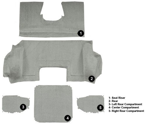 1998-2000 Chevrolet Corvette Convertible Rear with Pad Cutpile Molded Replacement Carpet Kit - 5-Piece - product details imag