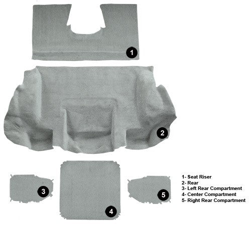 2001-2004 Chevrolet Corvette Convertible Rear with Pad Cutpile Molded Replacement Carpet Kit - 5-Piece - product details imag