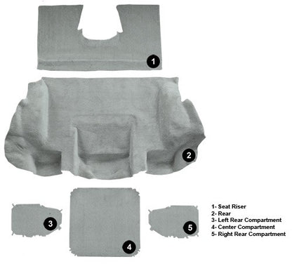 2001-2004 Chevrolet Corvette Convertible Rear with Pad Cutpile Molded Replacement Carpet Kit - 5-Piece - product details imag