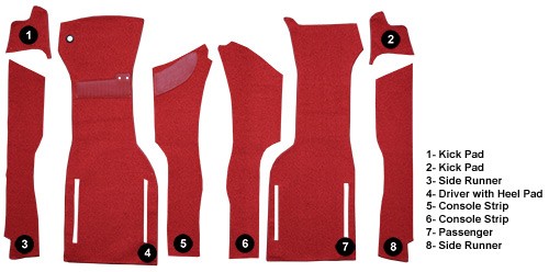 1964 Chevrolet Corvette Front No Pad Loop Replacement Carpet Kit - 8-Piece - product details image 5