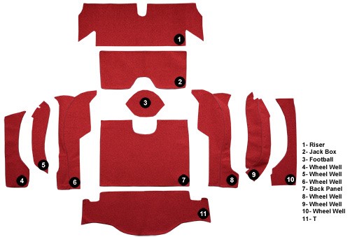 1964 Chevrolet Corvette Coupe Rear No Pad Loop Replacement Carpet Kit - 11-Piece - product details image 4