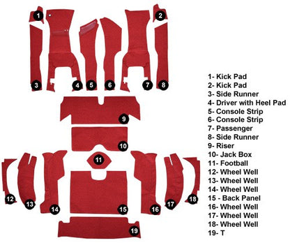 1963 Chevrolet Corvette Roadster Complete w/ Tool Box Cut Foam Loop Replacement Carpet Kit - 19-Piece - product details image