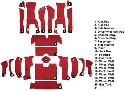 1963 Chevy Corvette Roadster w/ 36 Gallon Tank w/ Tool Box Cut Loop Replacement Carpet Kit - 21-Piece - product details image
