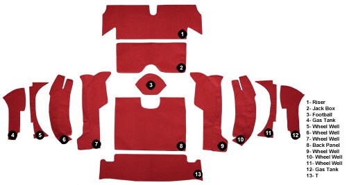 1963 Chevrolet Corvette Roadster Rear with 36 Gallon Tank Foam Loop Replacement Carpet Kit - 13-Piece - product details image