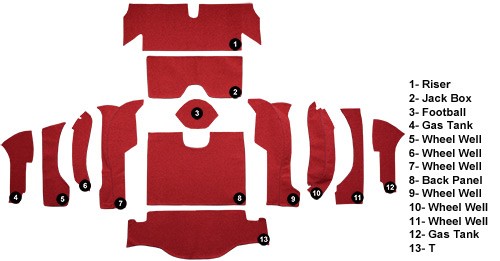 1964 Chevrolet Corvette Coupe Rear with 36 Gallon Tank Foam Loop Replacement Carpet Kit - 13-Piece - product details image 4
