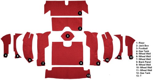 1964 Chevrolet Corvette Roadster Rear with 36 Gallon Tank Foam Loop Replacement Carpet Kit - 13-Piece - product details image