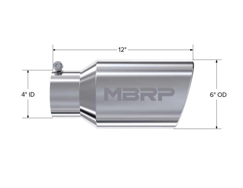 MBRP 4" to 6" Rolled Angled Cut Polished Stainless Exhaust Tip T5073