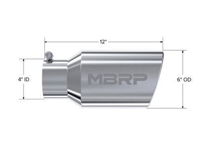 MBRP 4" to 6" Rolled Angled Cut Polished Stainless Exhaust Tip T5073