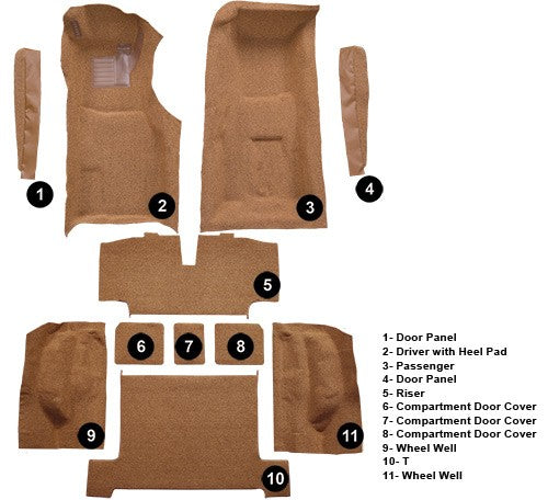 1969 Chevy Corvette 4spd Complete w/ Pad & Toe Pad Cutpile Molded Replacement Carpet Kit - 11-Piece - product details image 5