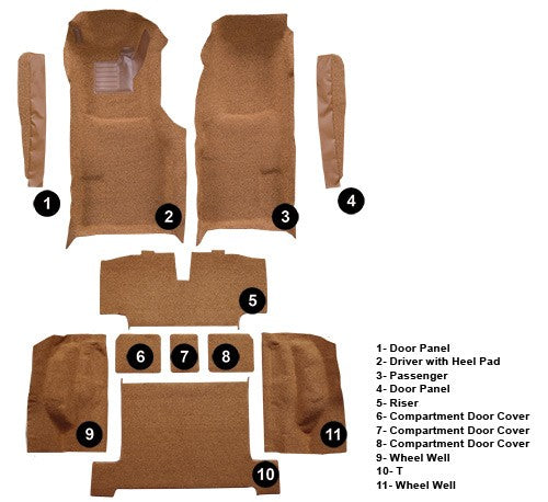 1970 Chevrolet Corvette Auto Complete with Pad Cutpile Molded Replacement Carpet Kit - 11-Piece - product details image 5