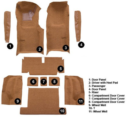 1971-1975 Chevy Corvette Coupe Auto Complete w/ Pad Cutpile Molded Replacement Carpet Kit - 11-Piece - product details image 