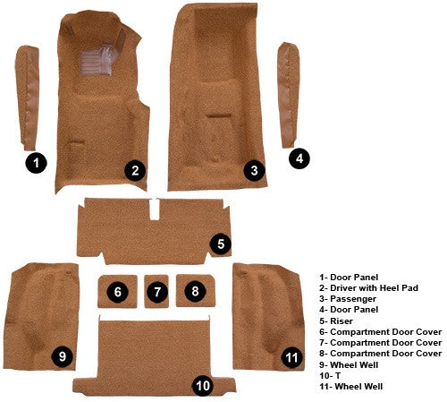 1971-1972 Chevy Corvette Roadster 4spd Complete w/ Pad Cutpile Replacement Carpet Kit - 11-Piece - product details image 5