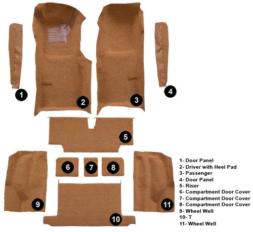 1973-1975 Chevy Corvette Roadster Auto Complete w/ Pad Cutpile Replacement Carpet Kit - 11-Piece - product details image 5