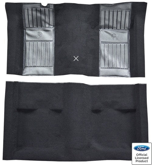 1971-1973 Ford Mustang Mach 1 w/ 2 Black Pony Ins w/ Shift Cut Nylon Replacement Carpet Kit - 2-Piece - product details image