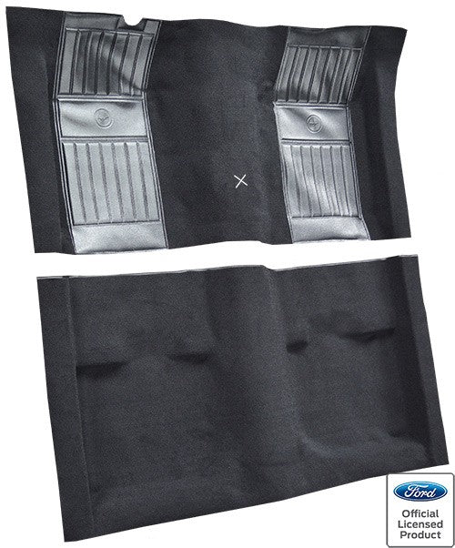 1971-1973 Ford Mustang Mach 1 w/ 2 Black Pony Ins w/ Shift Cut Nylon Replacement Carpet Kit - 2-Piece - product details image