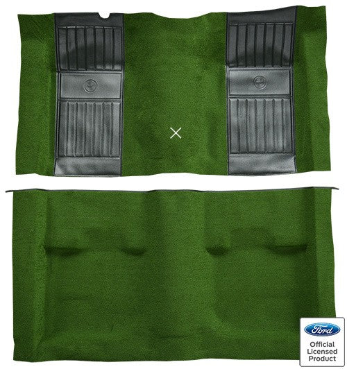 1971-1973 Ford Mustang Mach 1 w/ 2 Green Pony Ins w/ Shift Cut Nylon Replacement Carpet Kit - 2-Piece - product details image