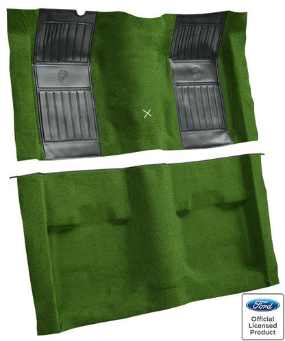 1971-1973 Ford Mustang Mach 1 w/ 2 Green Pony Ins w/ Shift Cut Nylon Replacement Carpet Kit - 2-Piece - product details image