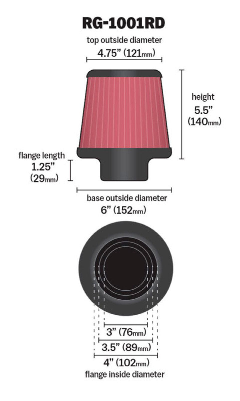 K&N 3" to 4" Round Tapered Universal Air Intake Cone Filter Chrome Truck/Car/SUV