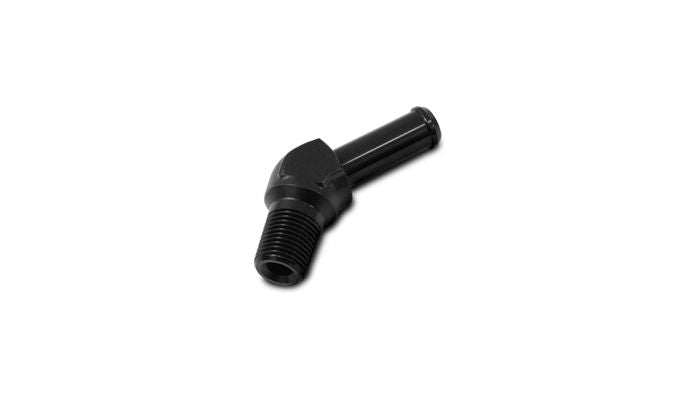 Vibrant Performance 11220 Male NPT to Hose Barb Adapter, 45 Degree; NPT Size: 1/8" Hose Size: 1/4"