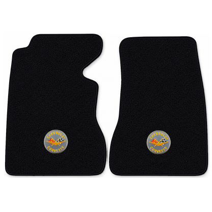 Illustration of 1959 Chevrolet Corvette floor mats with the #8 Corvette Circle logo in Essex 1001...