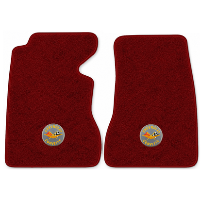 Illustration of 1959 Chevrolet Corvette floor mats with the #8 Corvette Circle logo in Essex 1016...