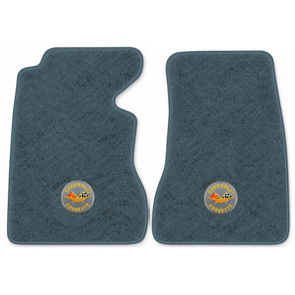Illustration of 1959 Chevrolet Corvette floor mats with the #8 Corvette Circle logo in Essex 1017...
